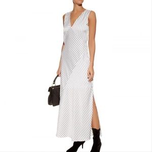 Sleeveless V-Neck Satin Striped Slip Dress